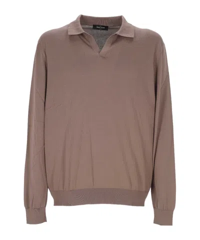 Gran Sasso Open Collar Knitted Sweater In Brown