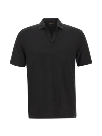 Gran Sasso Open-collar Short-sleeve T-shirt In Black