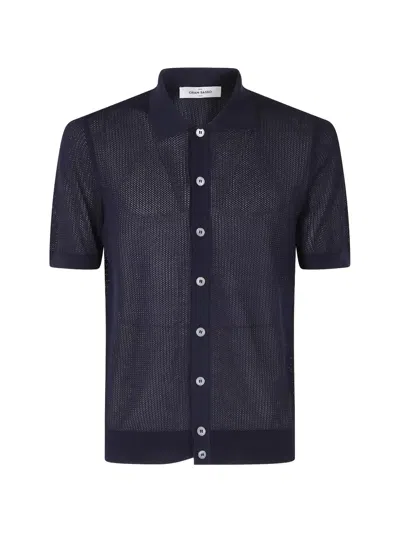 Gran Sasso Open-knit Button-down Polo Shirt In Blue