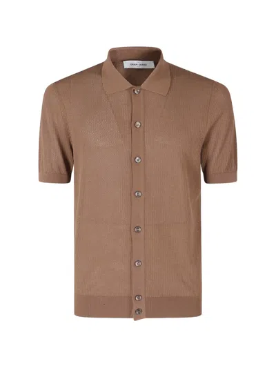 Gran Sasso Open-knit Short-sleeve Shirt In Brown