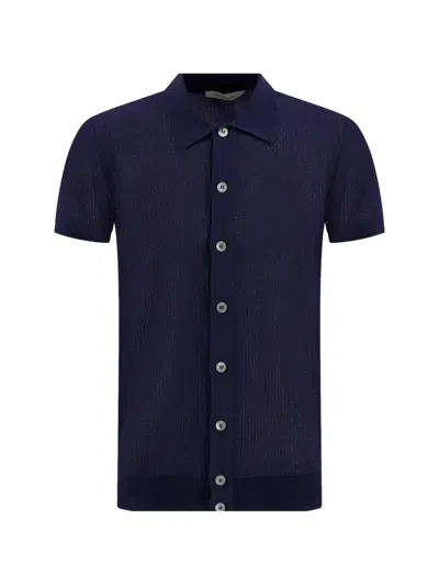 Gran Sasso Open-knit Short-sleeved Shirt In Blue