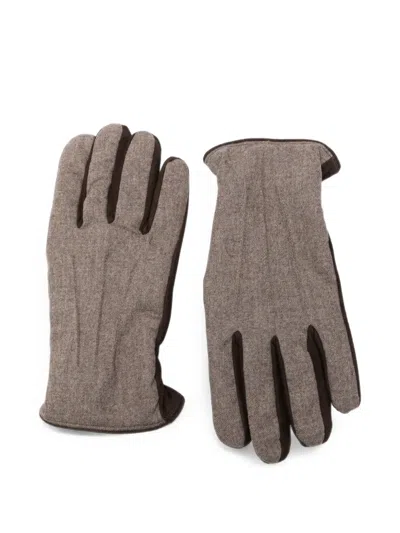 Gran Sasso Panelled Elasticated-cuff Gloves In Brown