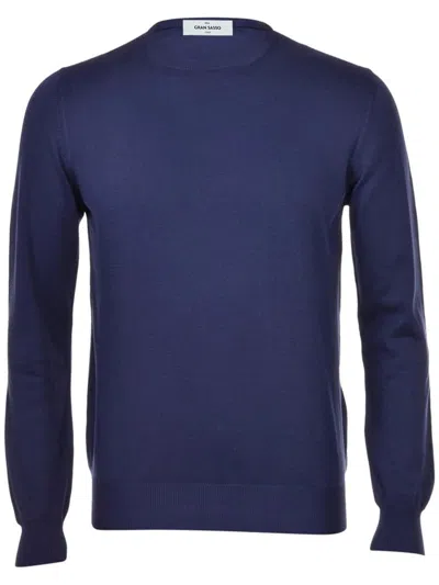 Gran Sasso Crew-neck Cotton Sweater In Blue