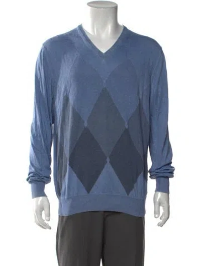 Pre-owned Gran Sasso Patterned V-neck Pullover In Blue