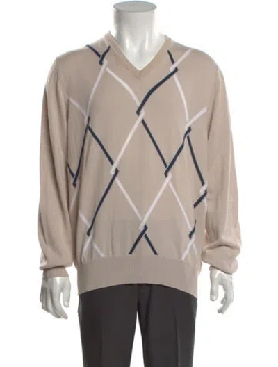 Pre-owned Gran Sasso Patterned V-neck Pullover In Neutrals