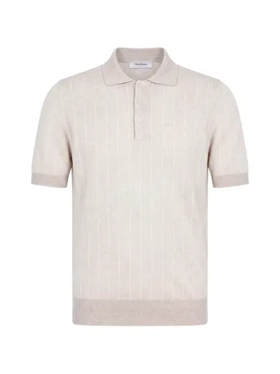Gran Sasso Pinstriped Knit Polo Shirt In Neutral