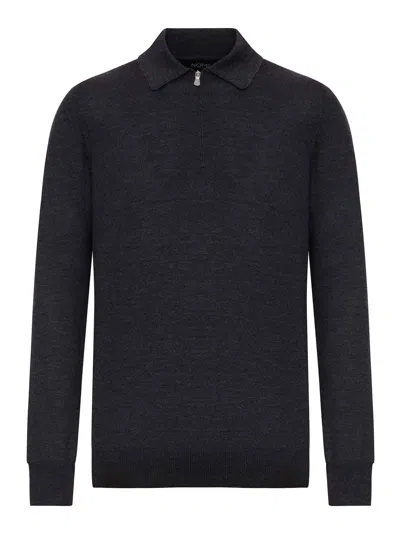 Gran Sasso Wool Zip-up Polo In Black