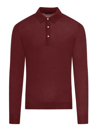 Gran Sasso Virgin Wool Polo Knit With Classic Collar And Ribbed Cuffs In Red