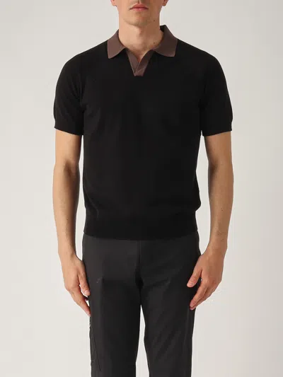 Gran Sasso Polo Skipper M/c Collo Contrasto Con Balza Polo In Black