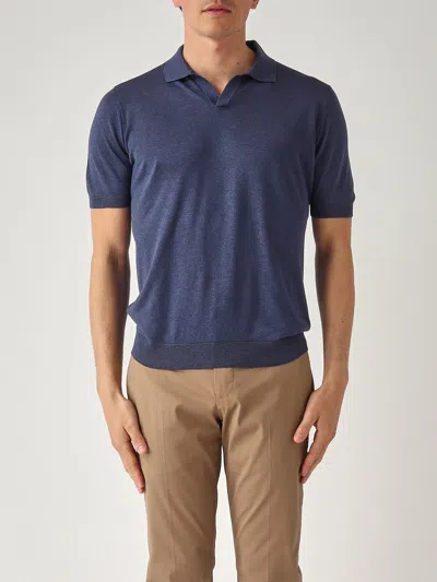 Gran Sasso Polo Skipper M/c In Seta Con Balza Polo In Blue