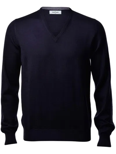 Gran Sasso V-neck Wool Sweater In Blue