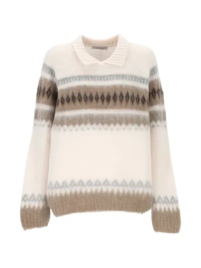 Gran Sasso Fair Isle Knit Collar Sweater In Nude