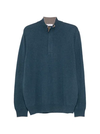 Gran Sasso Quarter-zip Elbow-patch Wool Jumper In Blue