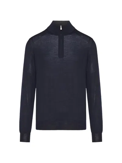 Gran Sasso Quarter-zip Fine-knit Sweater In Blue