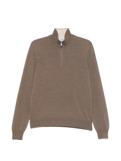 Gran Sasso Quarter-zip Knitted Sweater In Brown