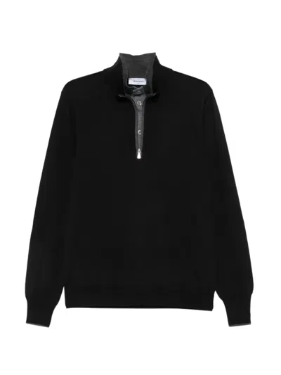 Gran Sasso Quarter-zip Mock-neck Sweater In Black