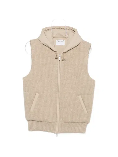 Gran Sasso Quilted Hooded Gilet In Brown