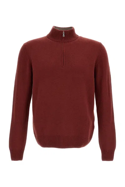 Gran Sasso Red High-neck Wool-blend Zip Sweater