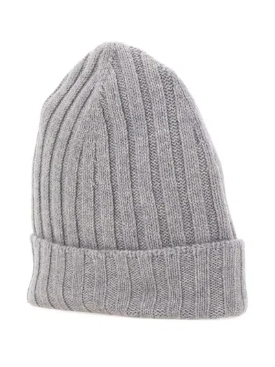 Gran Sasso Ribbed Beanie Hat In Gray
