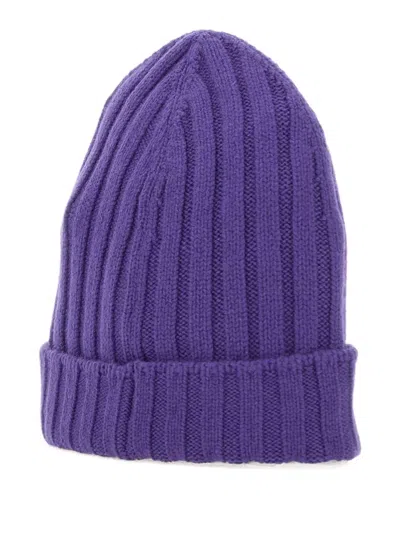 Gran Sasso Ribbed Beanie Hat In Purple