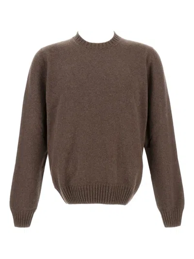Gran Sasso Ribbed Crew-neck Cashmere Sweater In Brown