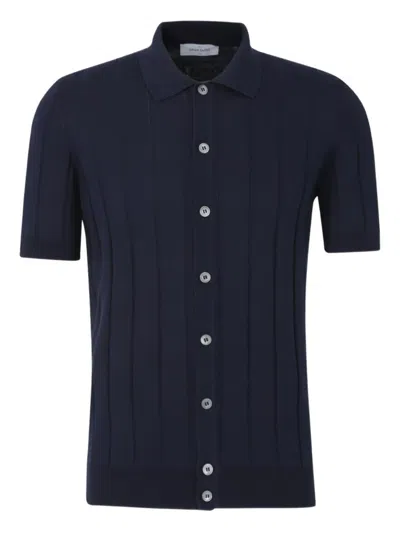 Gran Sasso Ribbed-knit Polo Shirt In Blue