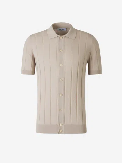 Gran Sasso Ribbed Open Polo In Beige