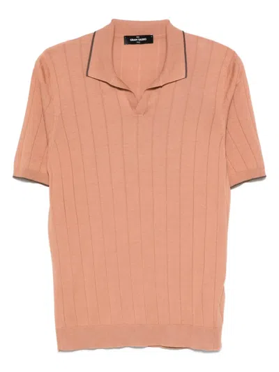 Gran Sasso Ribbed Polo-collar T-shirt In Pink