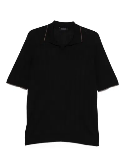Gran Sasso Ribbed Polo T-shirt In Black