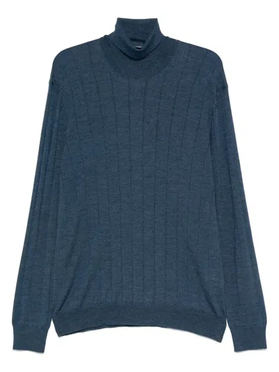 Gran Sasso Ribbed Turtleneck Top In Blue