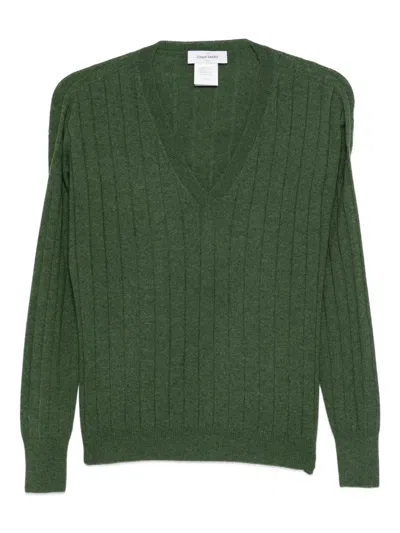Gran Sasso Ribbed V-neck Sweater In Green