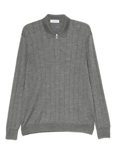 Gran Sasso Ribbed Zip-neck Polo Shirt In Gray