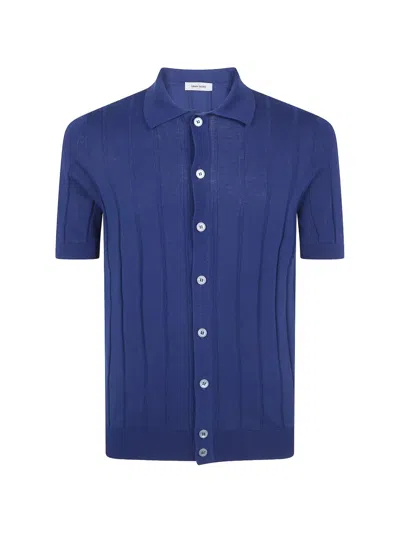 Gran Sasso Ribbed-knit Button-up Shirt In Blue