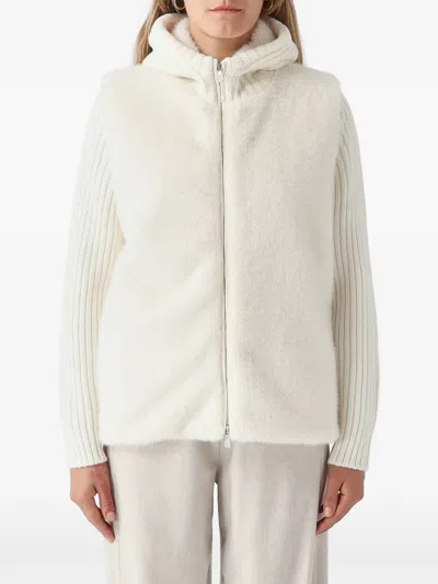 Gran Sasso Ribbed-knit Faux-fur Hooded Jacket In 화이트