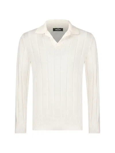 Gran Sasso Ribbed-knit Long-sleeve Polo Shirt In White