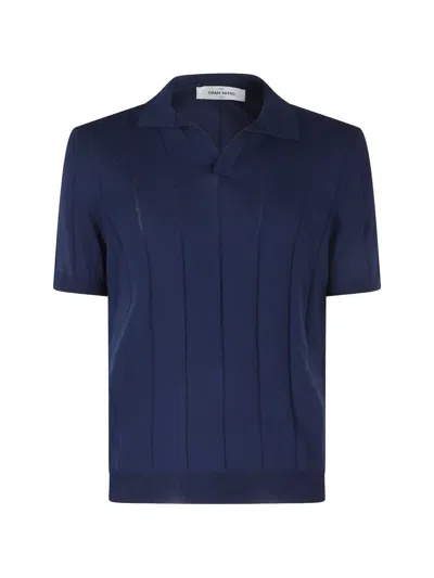 Gran Sasso Ribbed-knit Polo Shirt In Blue