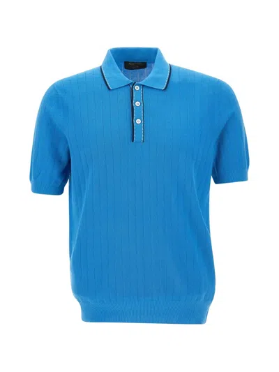 Gran Sasso Ribbed-knit Polo Shirt In Blue