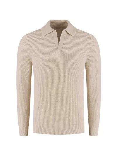 Gran Sasso Ribbed-knit Polo-collar Jumper In Brown
