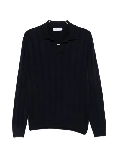 Gran Sasso Ribbed-knit Polo-collar Sweater In Blue