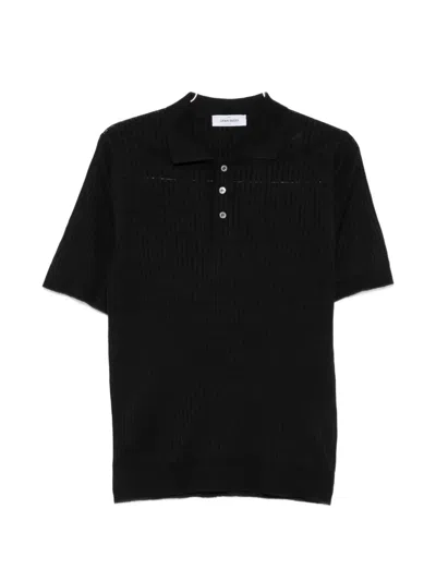 Gran Sasso Ribbed-knit Short-sleeve Polo Shirt In Black