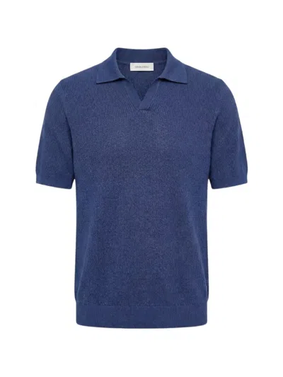 Gran Sasso Ribbed-knit Short-sleeve Polo Shirt In Blue