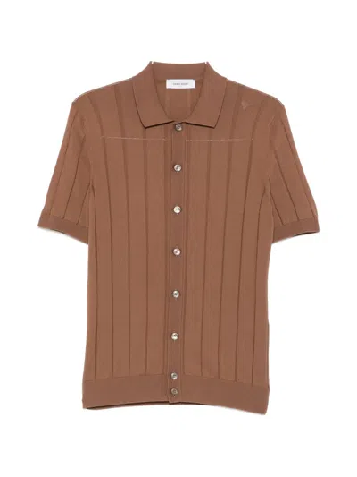 Gran Sasso Ribbed-knit Short-sleeve Shirt In Brown