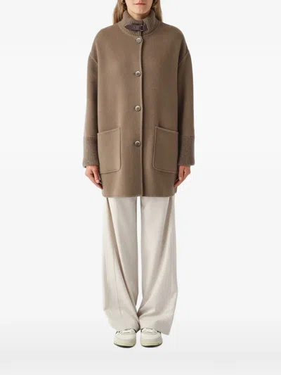 Gran Sasso Ribbed-knit Trim Buckle-fastening Coat In Brown