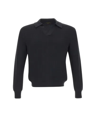 Gran Sasso Ribbed-knit Virgin-wool Polo Shirt In Black