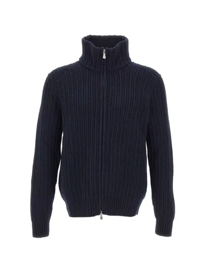 Gran Sasso Ribbed-knit Zip-up Cardigan In Blue