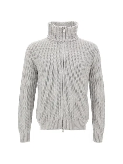 Gran Sasso Ribbed-knit Zip-up Cardigan In Gray