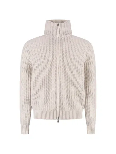 Gran Sasso Ribbed-knit Zip-up Cardigan In Gray