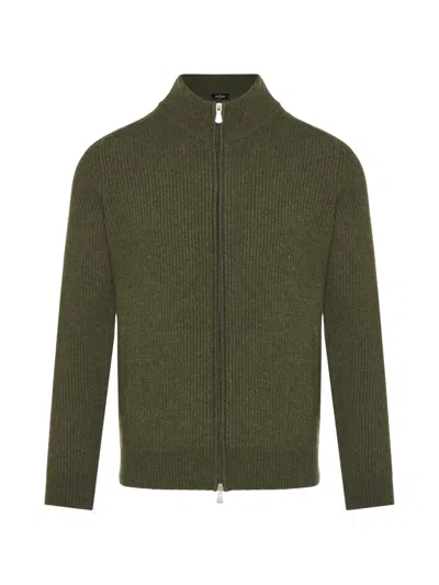 Gran Sasso Ribbed-knit Zip-up Sweater In Green