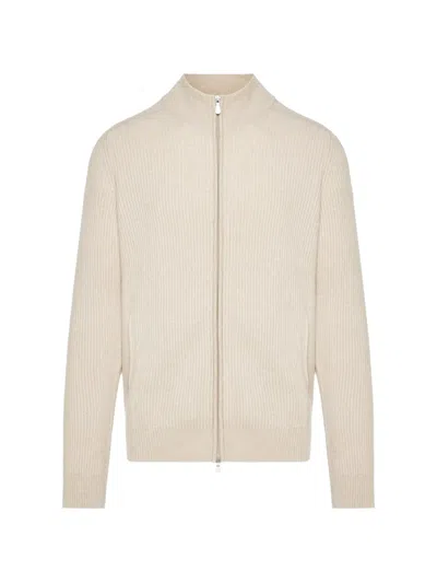 Gran Sasso Ribbed-knit Zip-up Sweater In Neutral