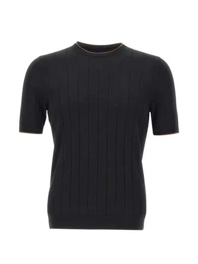 Gran Sasso Ribbed-trim Knit T-shirt In Black